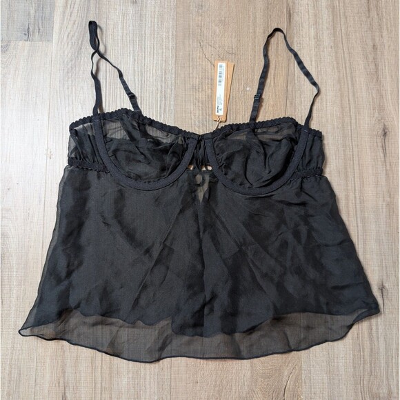 NWT Skims Romance Size M Babydoll Top Black Onyx 100% Silk Mesh Sheer - Picture 4 of 8